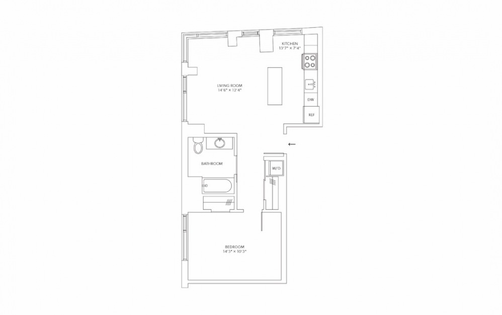 A4L 1 Bedroom 1 Bath Floorplan