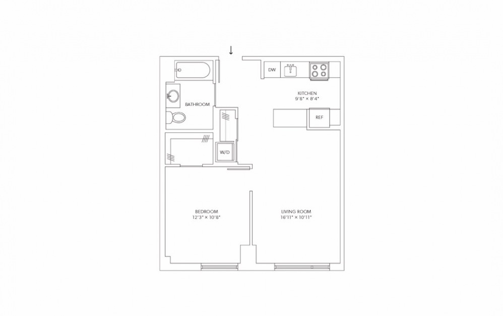 A6 1 Bedroom 1 Bath Floorplan