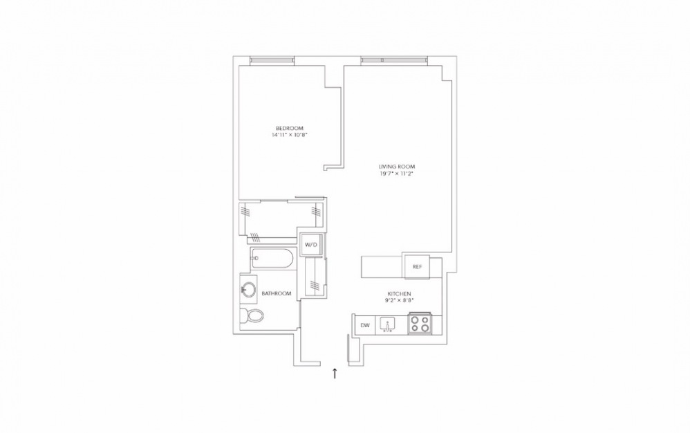 A9 1 Bedroom 1 Bath Floorplan
