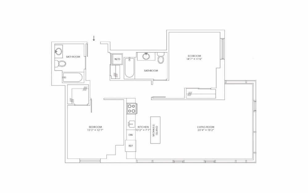 B12 2 Bedroom 2 Bath Floorplan
