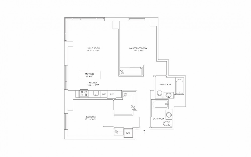 B9 2 Bedroom 2 Bath Floorplan