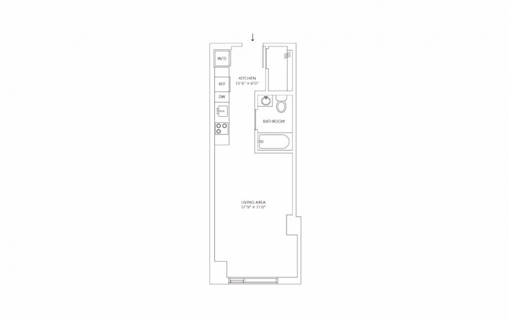 E14 Studio 1 Bath Floorplan