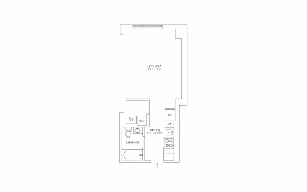 E23 Studio 1 Bath Floorplan