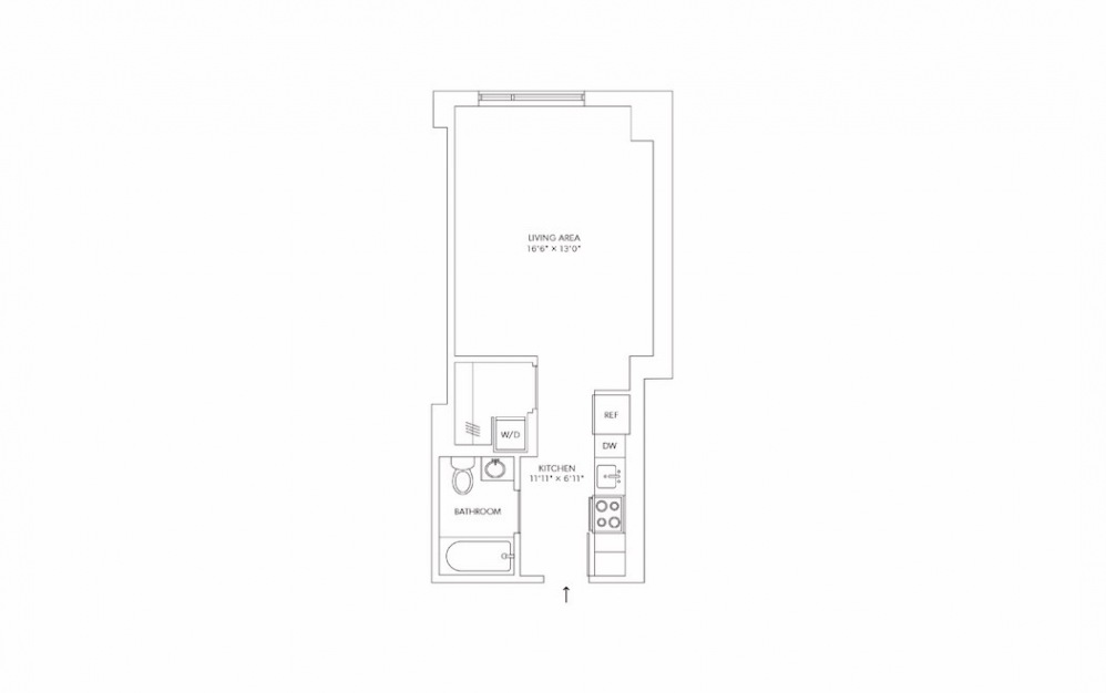 E24 Studio 1 Bath Floorplan